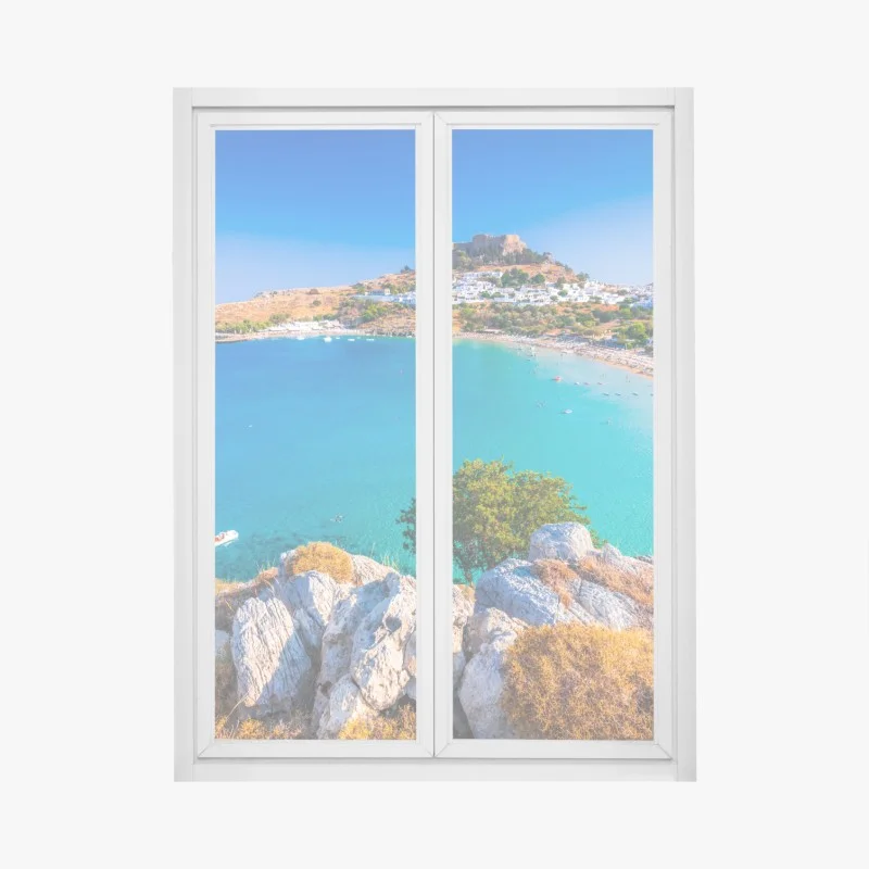 Adesivo per finestra panorama di Lindos e baia turchese
