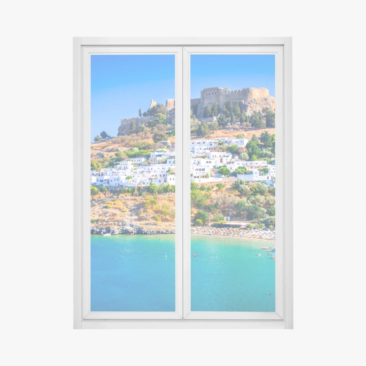 Adesivo per finestra vista di Lindos e della sua acropoli • Wallissimo® Adesivo per finestra vista di Lindos e della sua acropoli • Wallissimo®