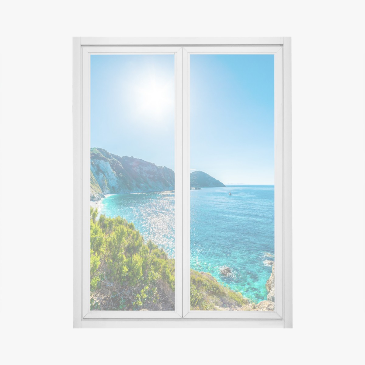 Adesivo per finestra panorama marino della baia di Sansone, Elba, Toscana • Wallissimo®