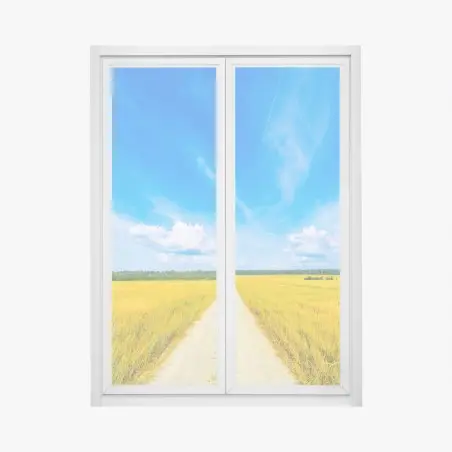Adesivo per finestra strada nel campo dorato sotto un cielo infinito • Wallissimo®