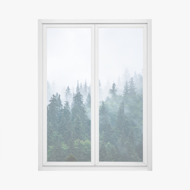 Adesivo per finestra foresta di abeti nella nebbia