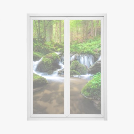 Adesivo per finestra cascata nel bosco di muschio • Wallissimo®