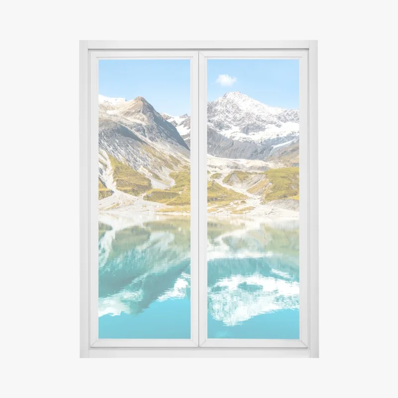 Adesivo per finestra riflessi alpini sul lago cristallino