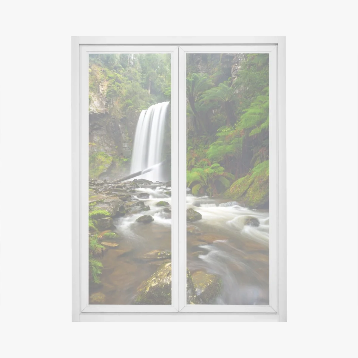 Adesivo per finestra cascata nascosta nella foresta verde • Wallissimo® Adesivo per finestra cascata nascosta nella foresta verde • Wallissimo®