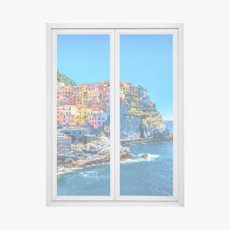 Adesivo per finestra Manarola: villaggio colorato a picco sul mare