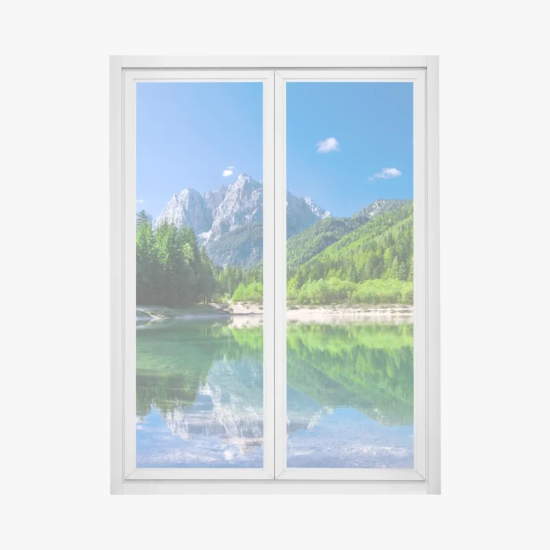 Adesivo per finestra riflessi alpini sul lago cristallino