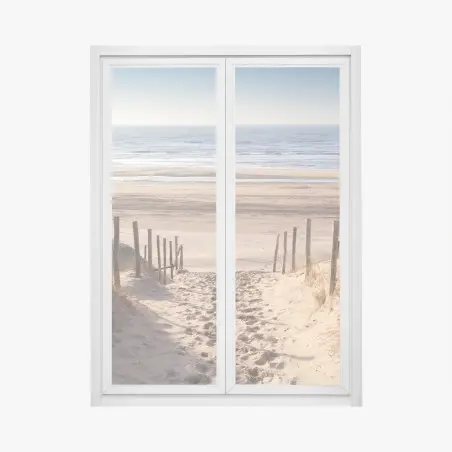 Adesivo per finestra sentiero di sabbia verso il Mare del Nord al tramonto • Wallissimo®
