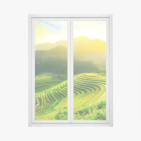 Adesivo per finestra risaie terrazzate all'alba • Wallissimo®