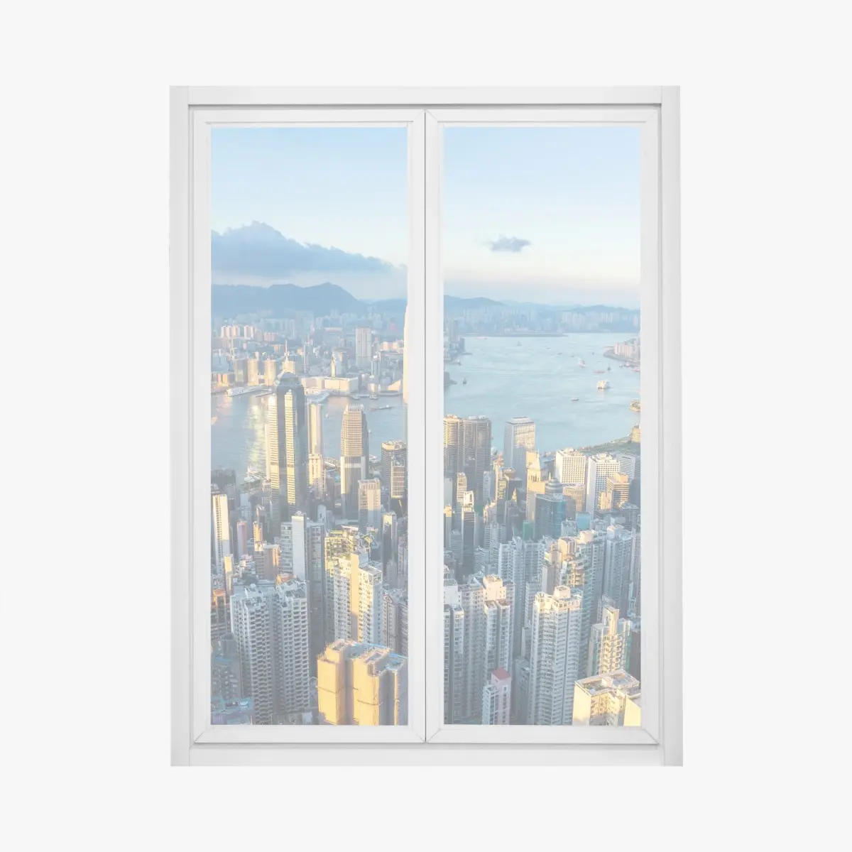 Adesivo per finestra tramonto su Hong Kong: skyline mozzafiato • Wallissimo®