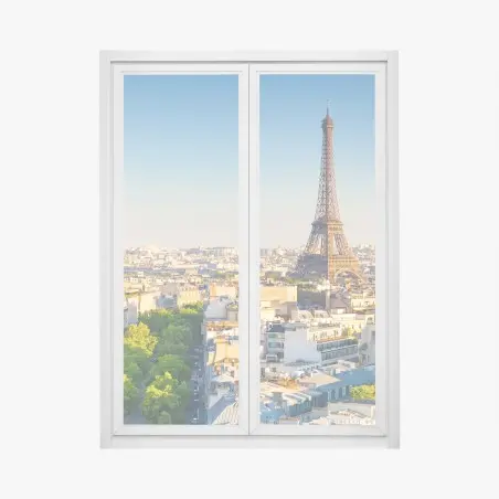 Adesivo per finestra veduta panoramica di Parigi con Torre Eiffel • Wallissimo®
