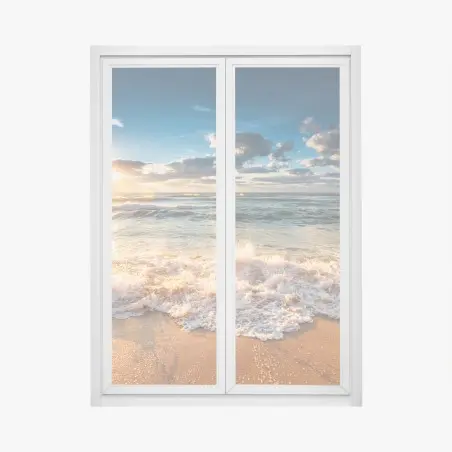 Adesivo per finestra alba sul mare: onde dorate e cielo spettacolare • Wallissimo®