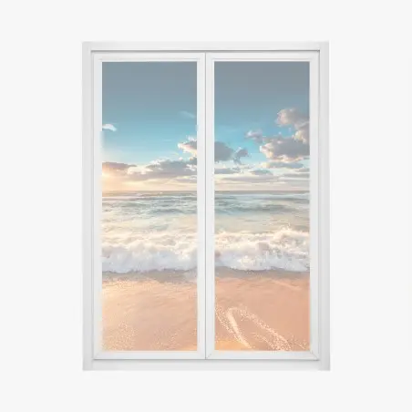 Adesivo per finestra alba dorata sul mare • Wallissimo®