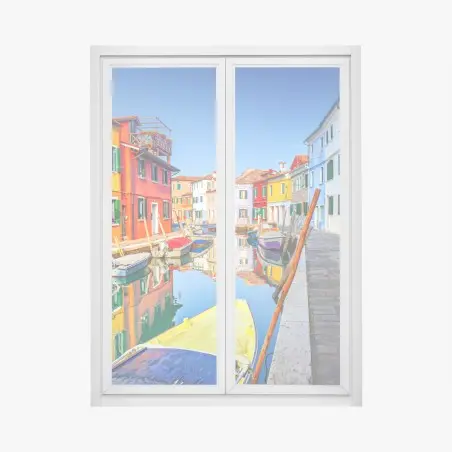 Adesivo per finestra vibrante scorcio di Burano sul canale • Wallissimo®