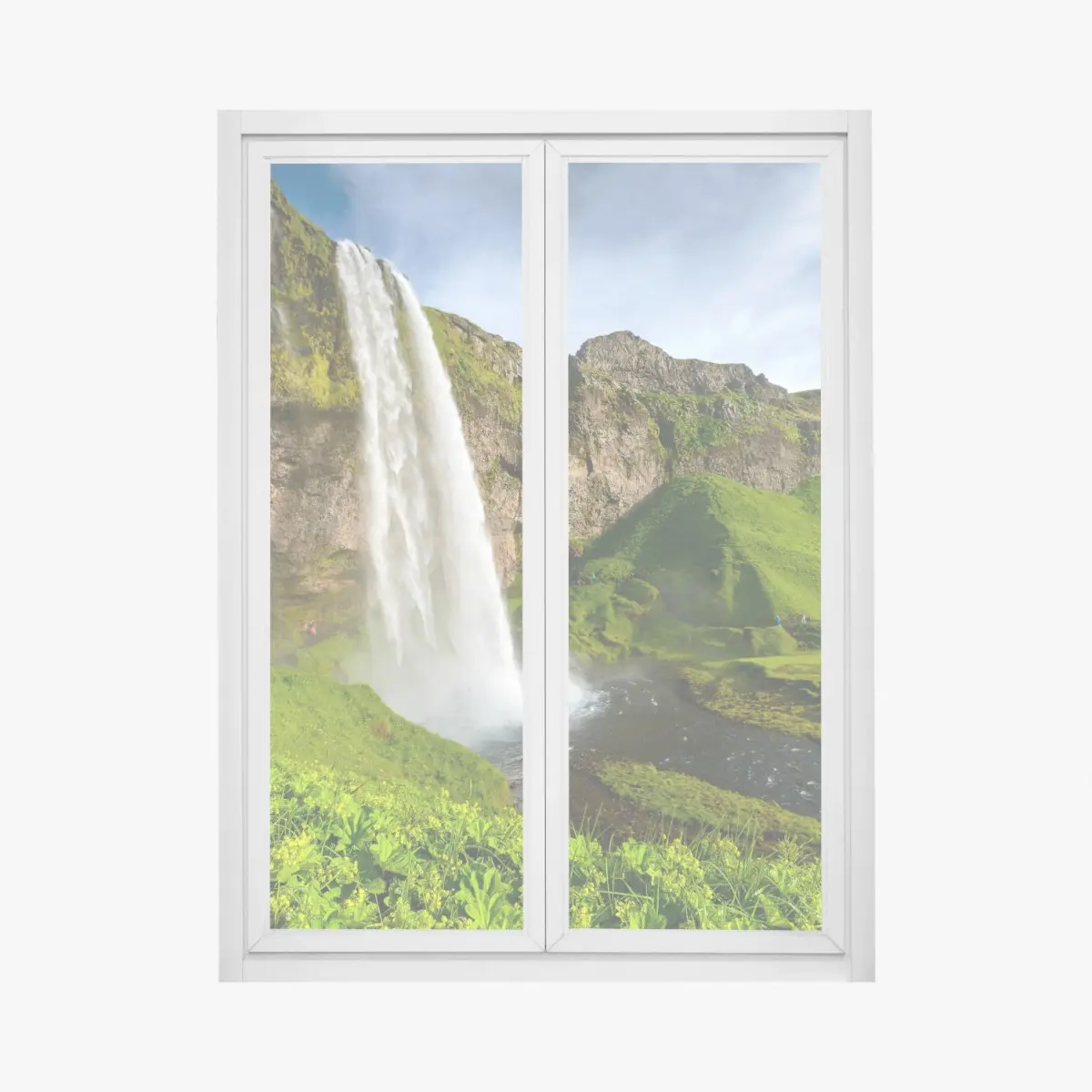 Adesivo per finestra cascata maestosa di Seljalandsfoss, natura dell'Islanda • Wallissimo®