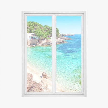 Adesivo per finestra baia turchese e pineta mediterranea • Wallissimo®