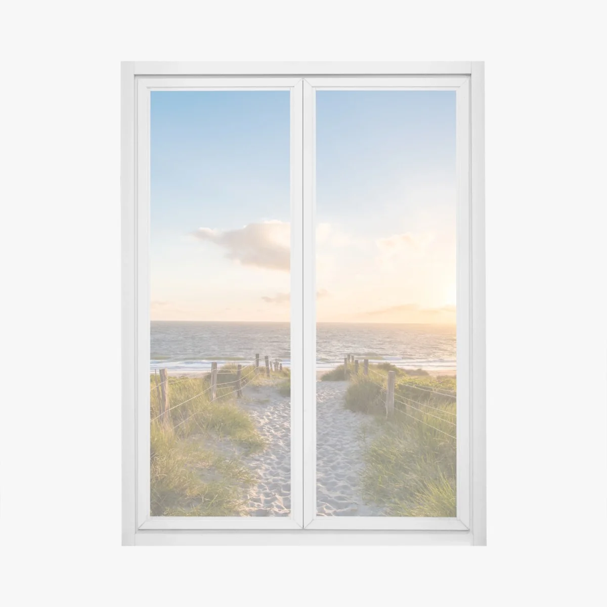 Adesivo per finestra passerella verso il mare al tramonto • Wallissimo® Adesivo per finestra passerella verso il mare al tramonto • Wallissimo®