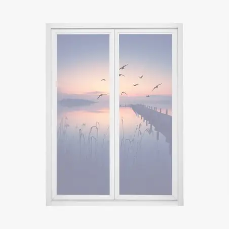 Adesivo per finestra molo al tramonto • Wallissimo®