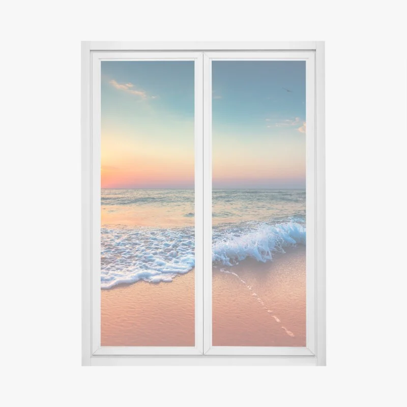 Adesivo per finestra alba sul mare dorato