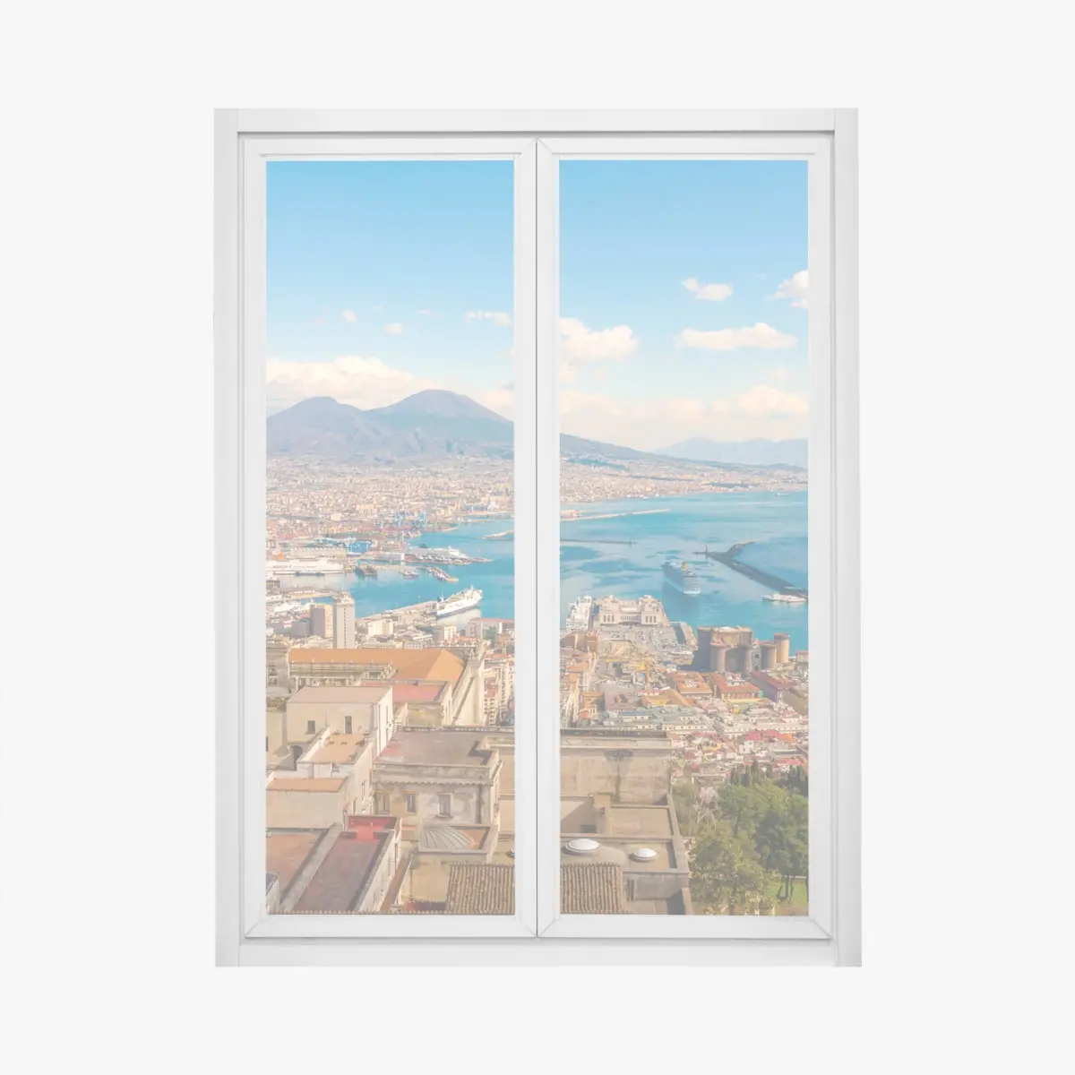 Adesivo per finestra panorama di Napoli con il Vesuvio sullo sfondo • Wallissimo®