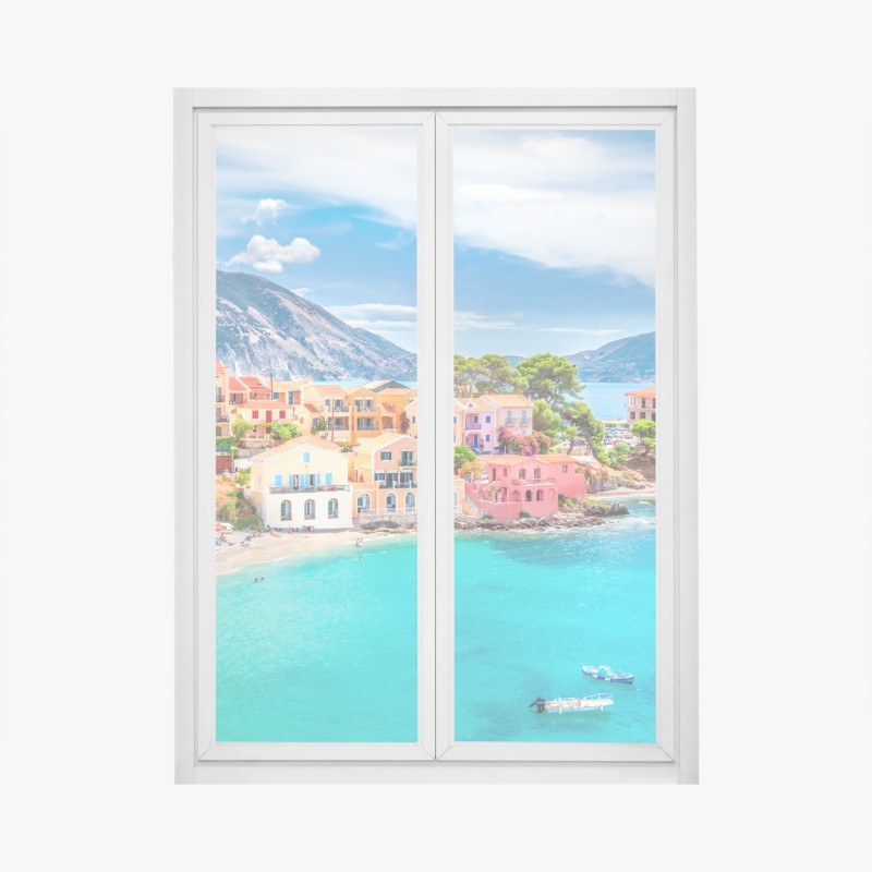 Adesivo per finestra Assos: scorcio di Kefalonia sul mare turchese