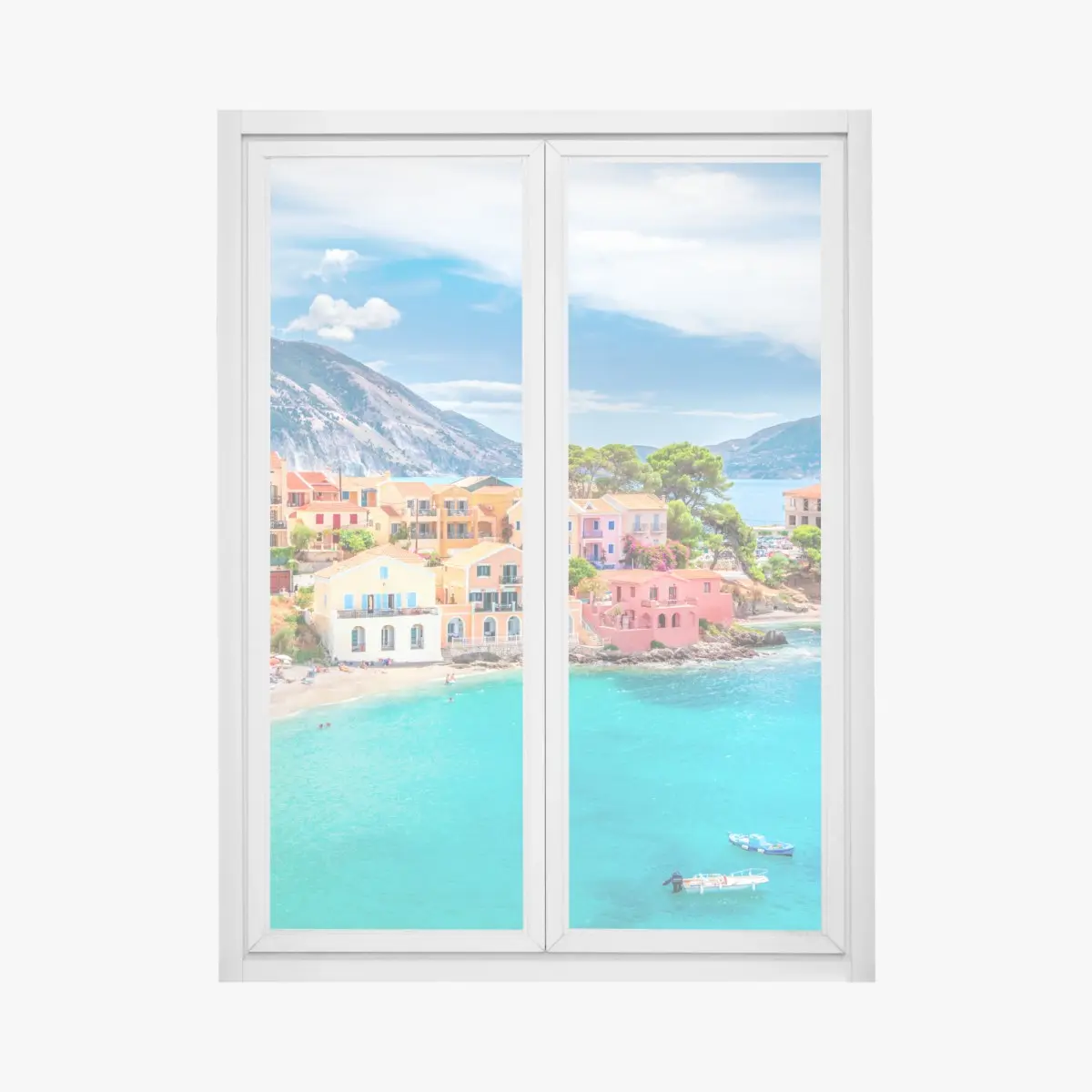 Adesivo per finestra Assos: scorcio di Kefalonia sul mare turchese • Wallissimo®