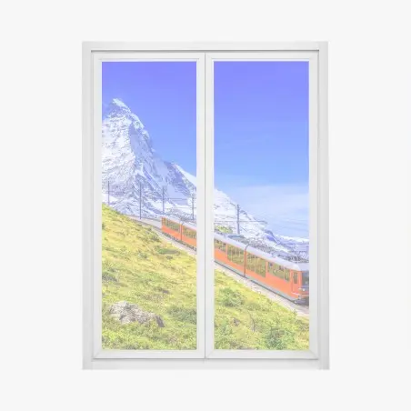 Adesivo per finestra panorama del Cervino con treno del Gornergrat • Wallissimo®