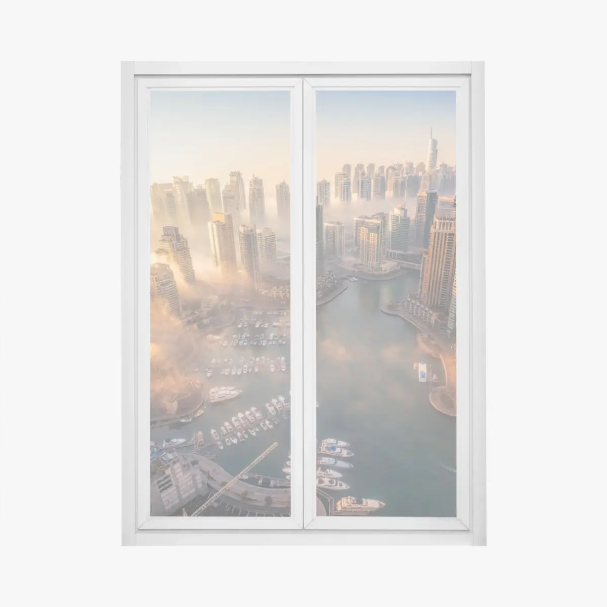 Adesivo per finestra vista aerea della Dubai Marina al tramonto • Wallissimo®