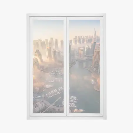 Adesivo per finestra vista aerea della Dubai Marina al tramonto • Wallissimo®