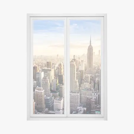 Adesivo per finestra tramonto su New York: skyline di Manhattan • Wallissimo®