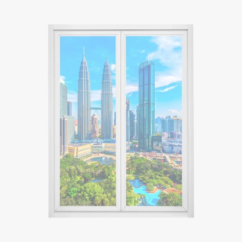 Adesivo per finestra panorama urbano di Kuala Lumpur con le torri Petronas