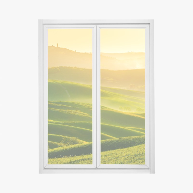 Adesivo per finestra morbide colline dorate all'alba