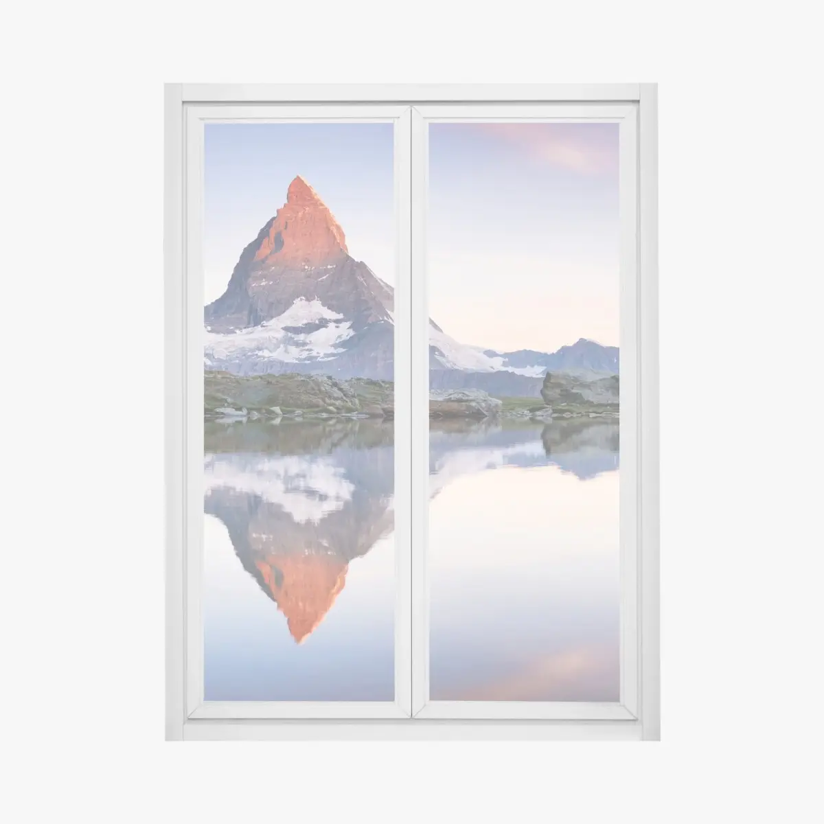 Adesivo per finestra alba sul Cervino: riflesso sul lago • Wallissimo®