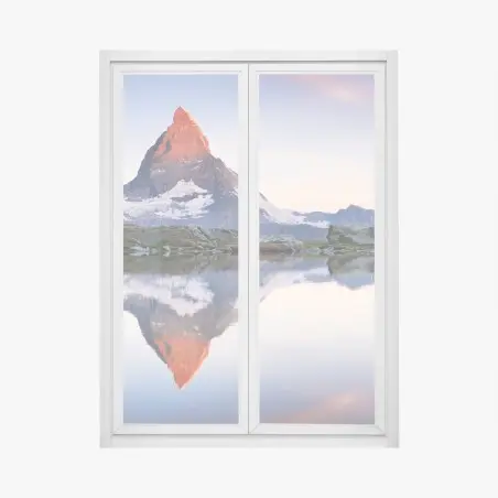 Adesivo per finestra alba sul Cervino: riflesso sul lago • Wallissimo®