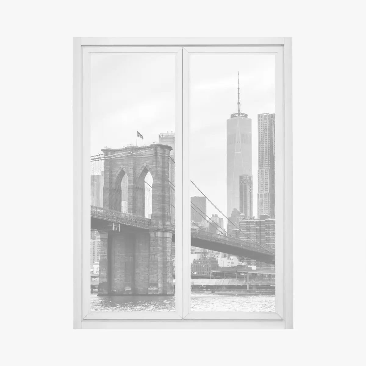 Adesivo per finestra stampa artistica in bianco e nero del ponte di Brooklyn e skyline di New York • Wallissimo® Adesivo per finestra stampa artistica in bianco e nero del ponte di Brooklyn e skyline di New York • Wallissimo®
