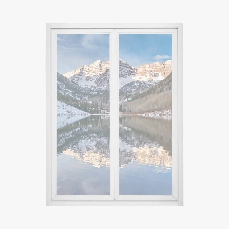 Adesivo per finestra paesaggio montano con riflessi sul lago