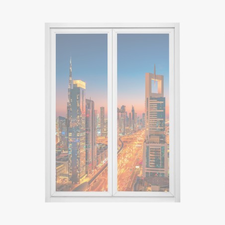 Adesivo per finestra panorama urbano notturno di Dubai • Wallissimo®