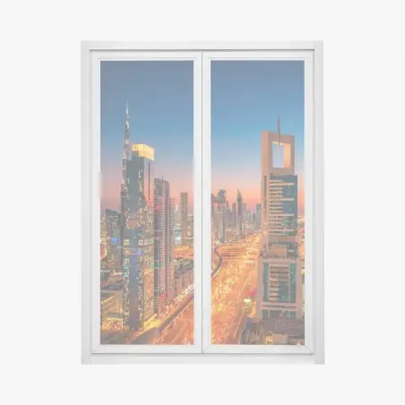 Adesivo per finestra panorama urbano notturno di Dubai • Wallissimo®