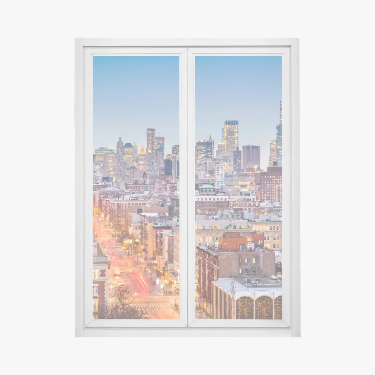 Adesivo per finestra tramonto su Manhattan: skyline di New York • Wallissimo®