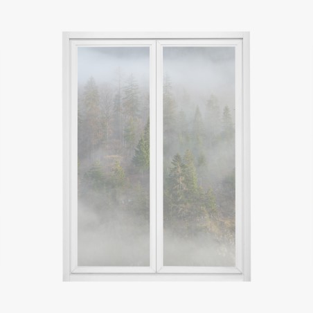 Adesivo per finestra foresta avvolta nella nebbia • Wallissimo®