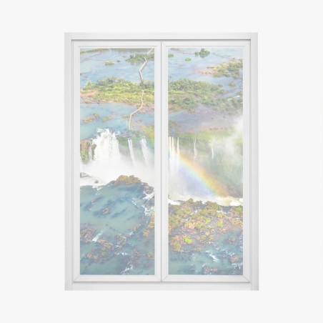Adesivo per finestra cascate maestose con arcobaleno • Wallissimo®