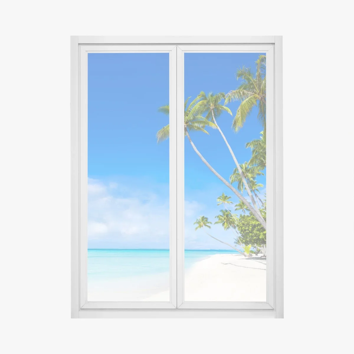 Adesivo per finestra paradiso tropicale con palme e mare turchese • Wallissimo® Adesivo per finestra paradiso tropicale con palme e mare turchese • Wallissimo®