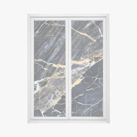 Adesivo per finestra marmo blu scuro con venature dorate e crema • Wallissimo®