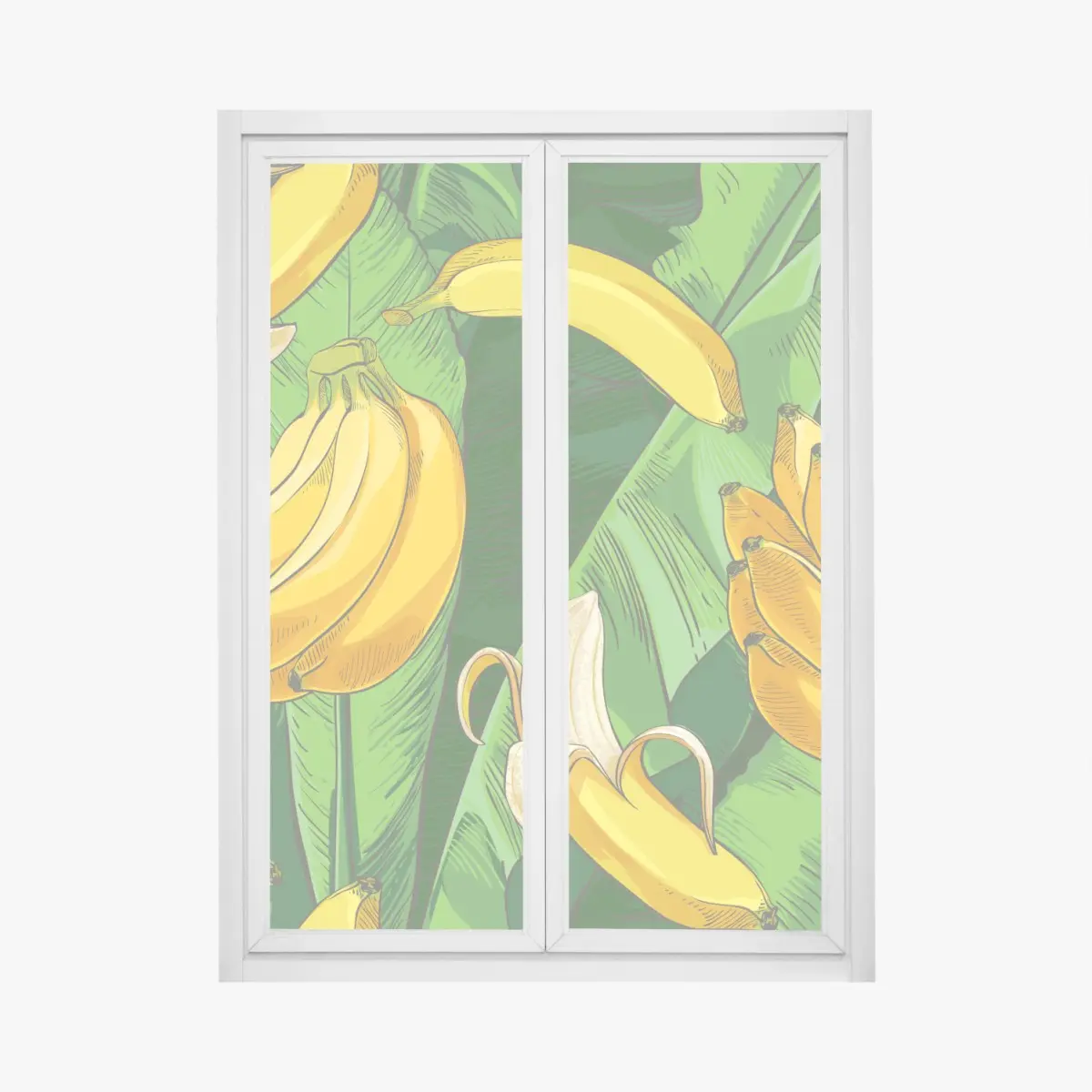 Adesivo per finestra motivo tropicale con banane e foglie • Wallissimo®