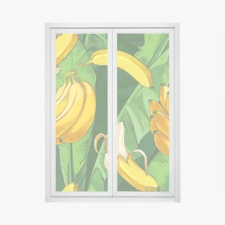 Adesivo per finestra motivo tropicale con banane e foglie • Wallissimo®