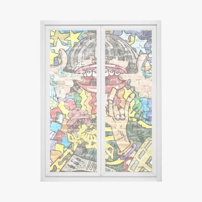 Adesivo per finestra murale pop urbano colorato