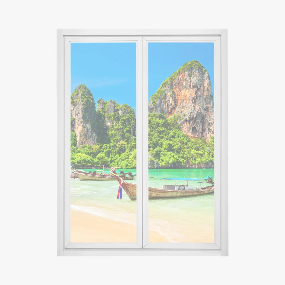 Adesivo per finestra oasi tropicale in Thailandia con barche tradizionali • Wallissimo® Adesivo per finestra oasi tropicale in Thailandia con barche tradizionali • Wallissimo®