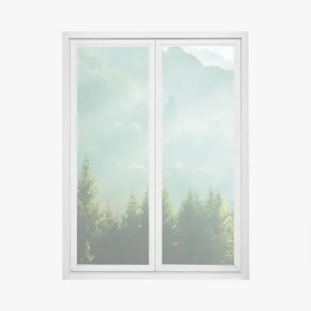 Adesivo per finestra alba tra gli abeti nella nebbia • Wallissimo®