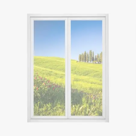 Adesivo per finestra colline verdi con filare di cipressi • Wallissimo®