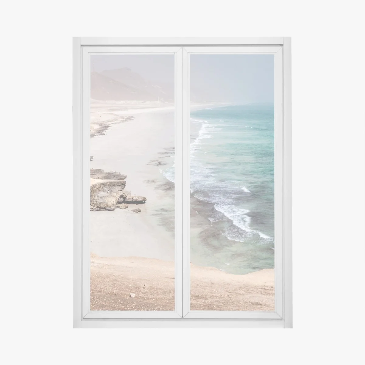 Adesivo per finestra orizzonte turchese: costa deserta e scogliere • Wallissimo® Adesivo per finestra orizzonte turchese: costa deserta e scogliere • Wallissimo®