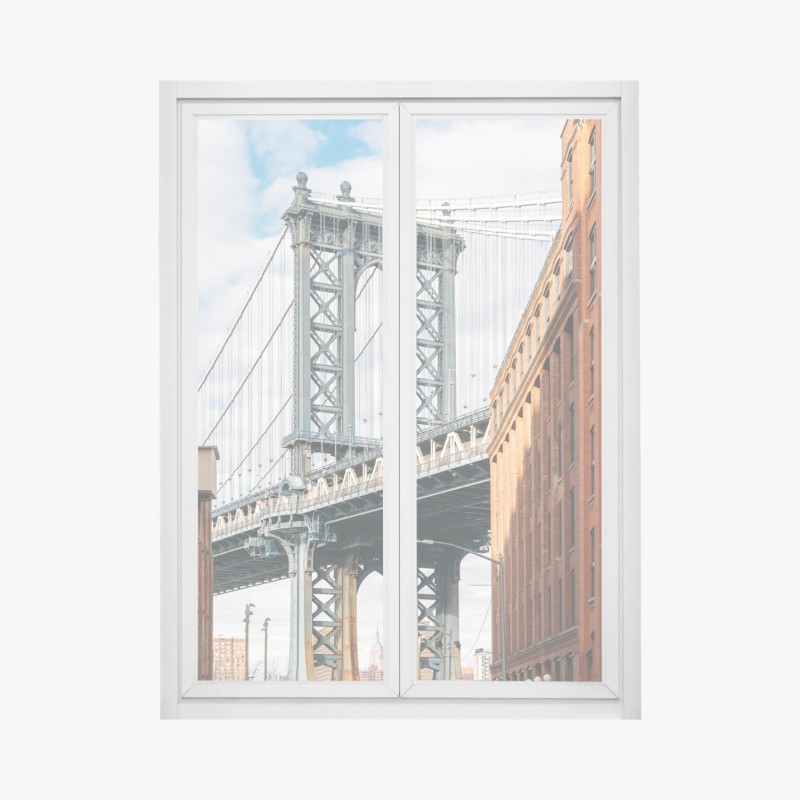 Adesivo per finestra vista del ponte di Manhattan tra edifici in mattoni